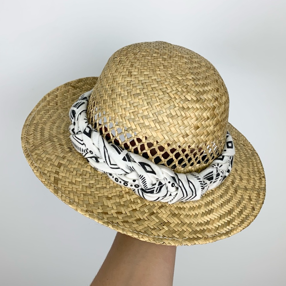 100% Straw Boho Braided Trim Wide Brim Sun Hat